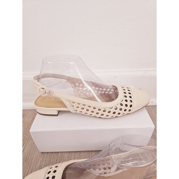 J. Crew Woven Ivory Slingback Flats 8 Buckle Old Money Cap Almond Toe Boho Shoes - Picture 10 of 11